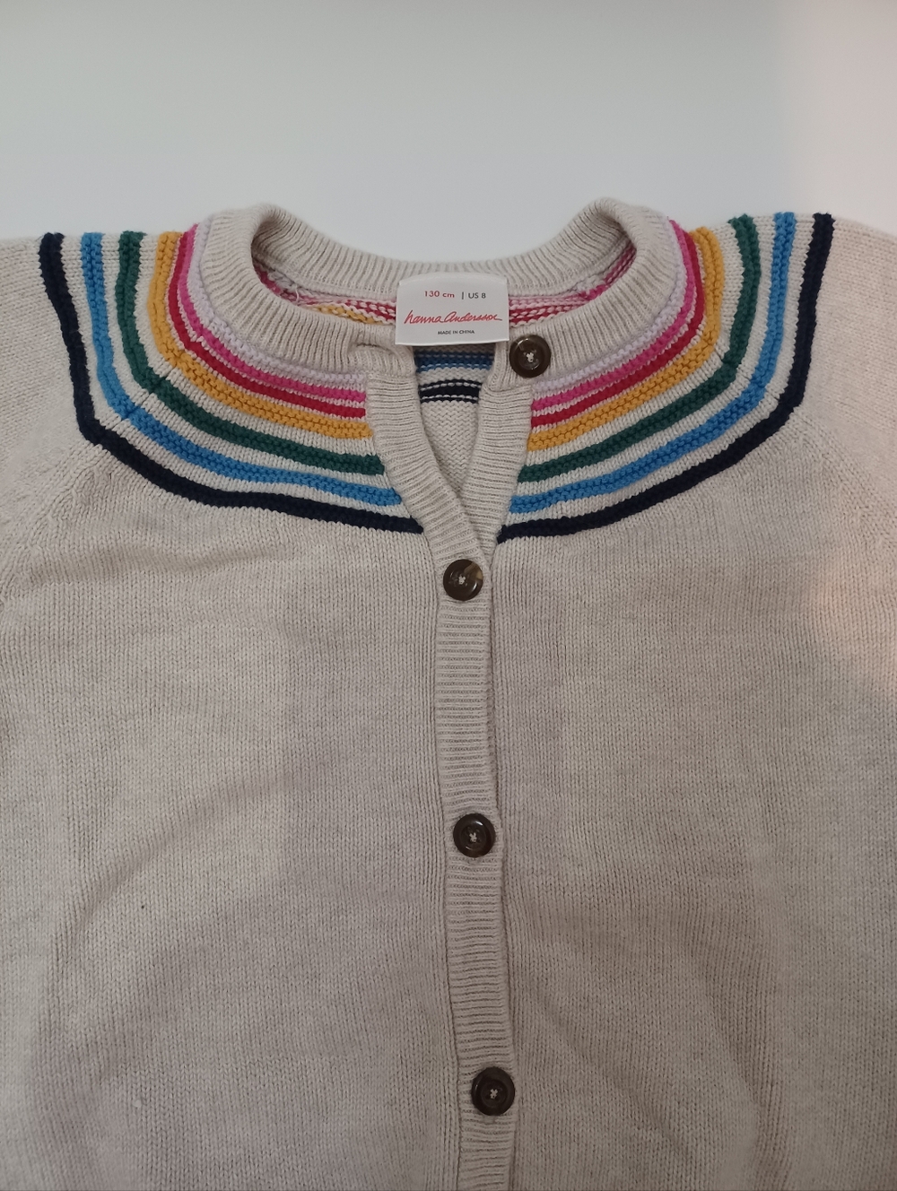 Kids Cream Cardigan with Rainbow Yoke - Picture 2 of 3